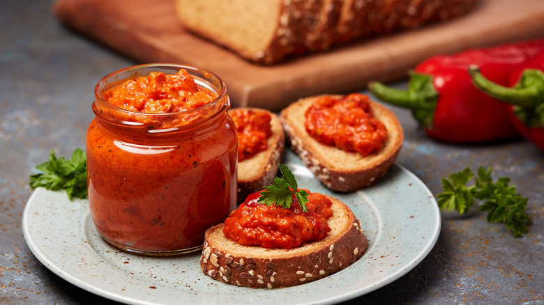 ajvar spread on sliced bread