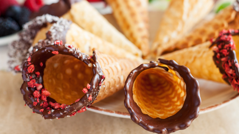 Chocolate dipped ice cream cones