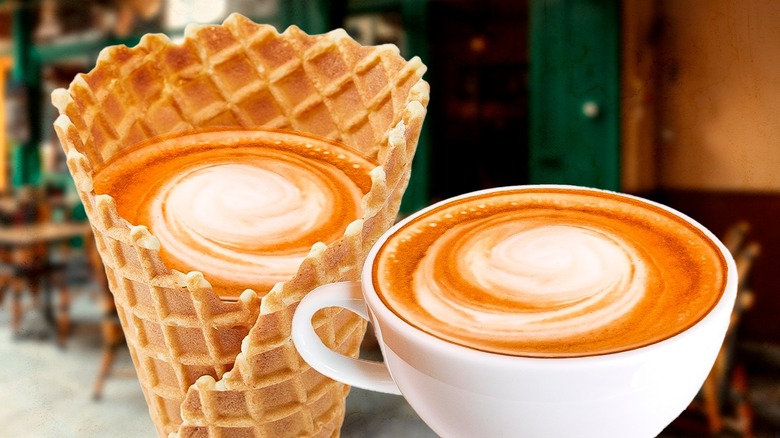 coffee in mug and ice cream cone