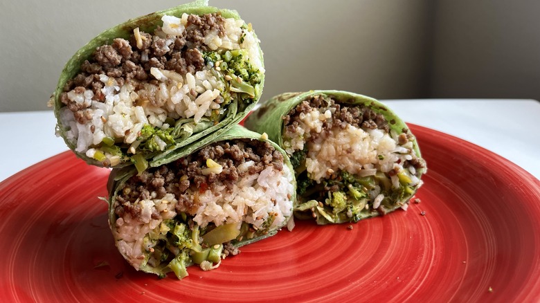 stacked beef broccoli wraps