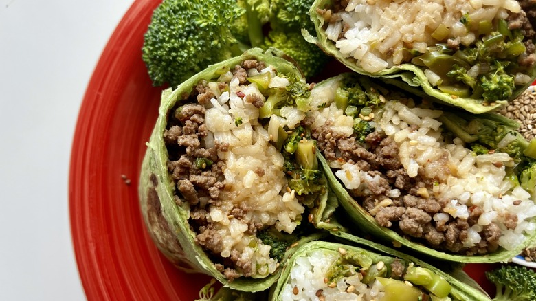 sesame beef broccoli wraps