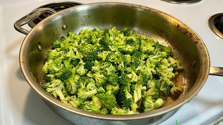 broccoli florets in skillet