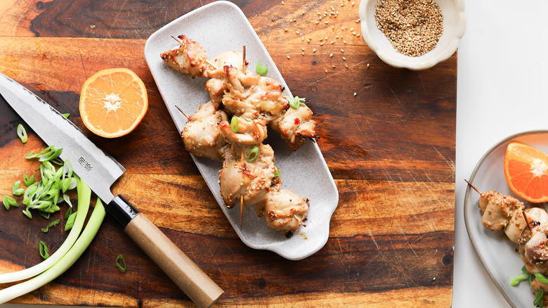 Plate of sesame soy skewers