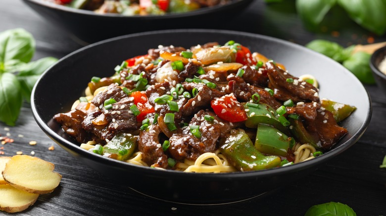 bowl of sesame beef stir fry