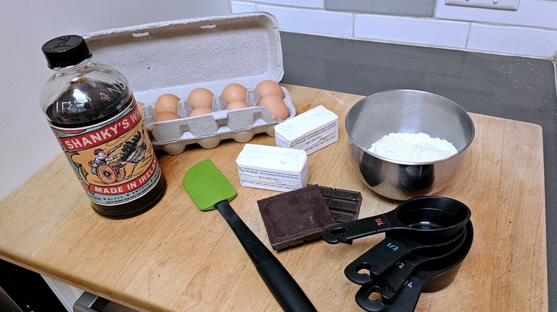 Bottle of Shanky's with brownie ingredients