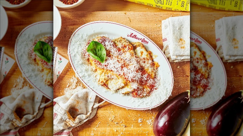 A plate of eggplant parmesan