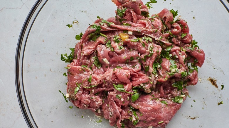 marinated beef in bowl