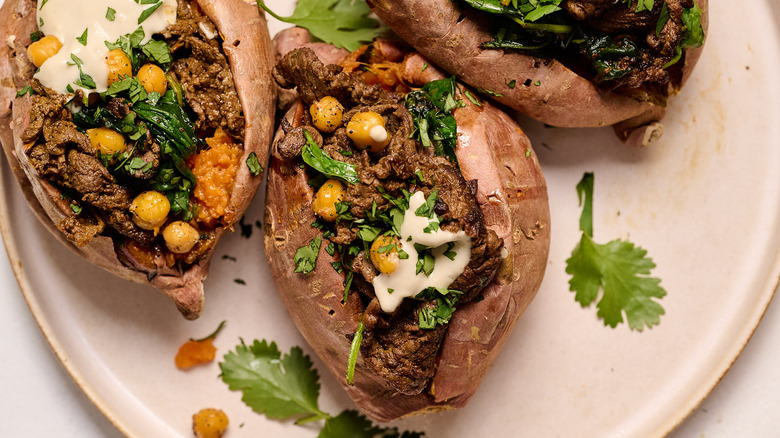 stuffed sweet potato on plate