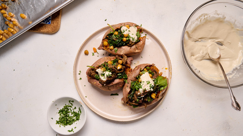 sweet potatoes with tahini dressing