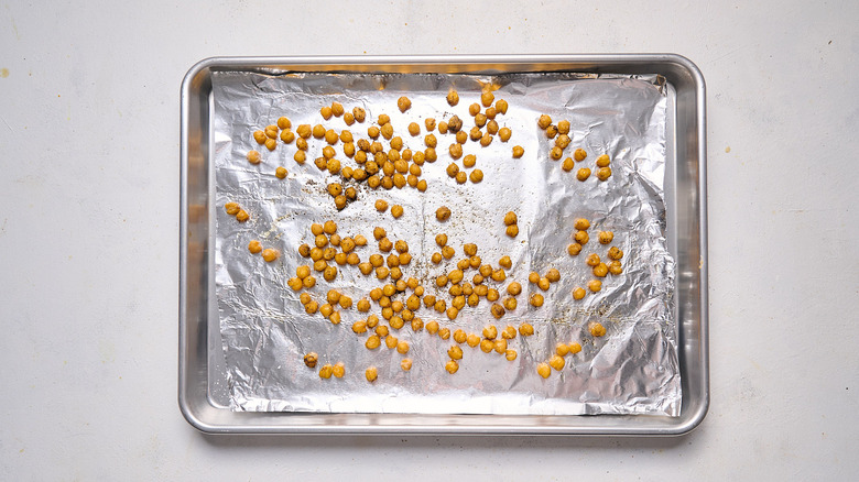 chickpeas on baking sheet