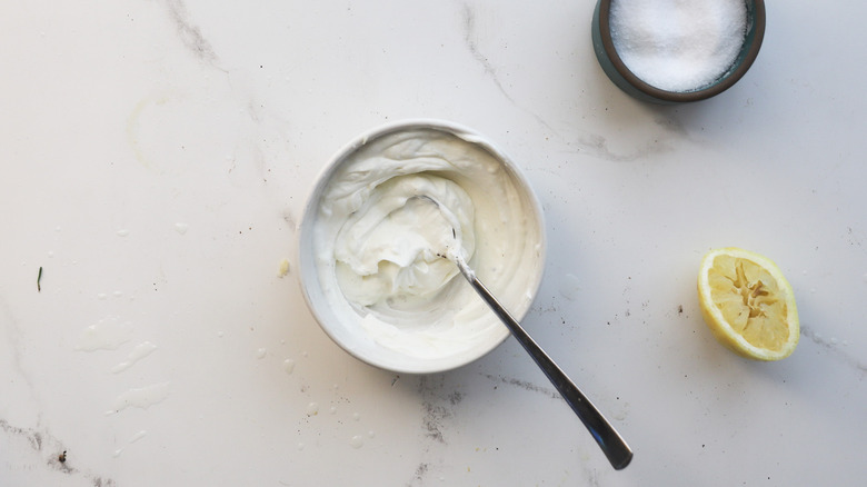 Bowl of garlic yogurt sauce