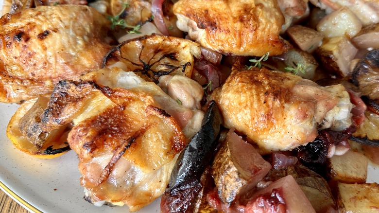 cooked chicken thighs on plate