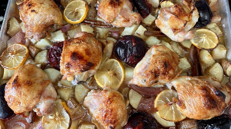 cooked chicken in sheet pan