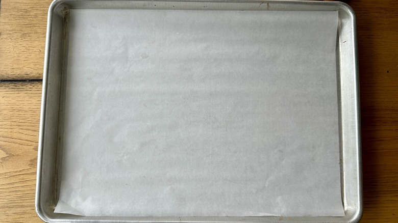 sheet pan lined with paper