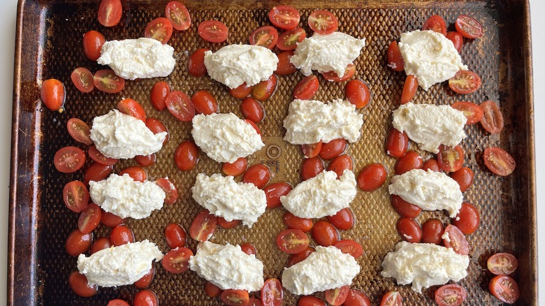 tomatoes and ricotta on tray