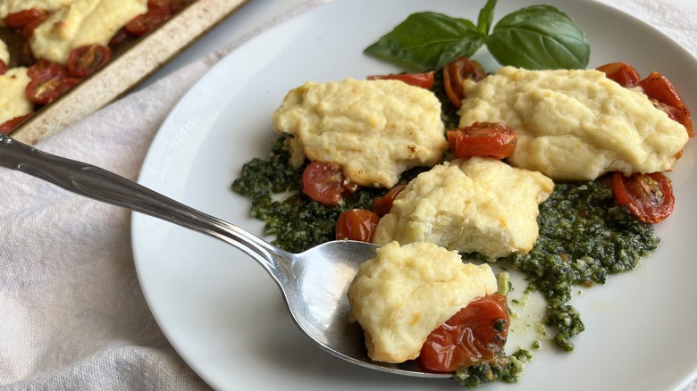 gnudi and tomatoes on plate