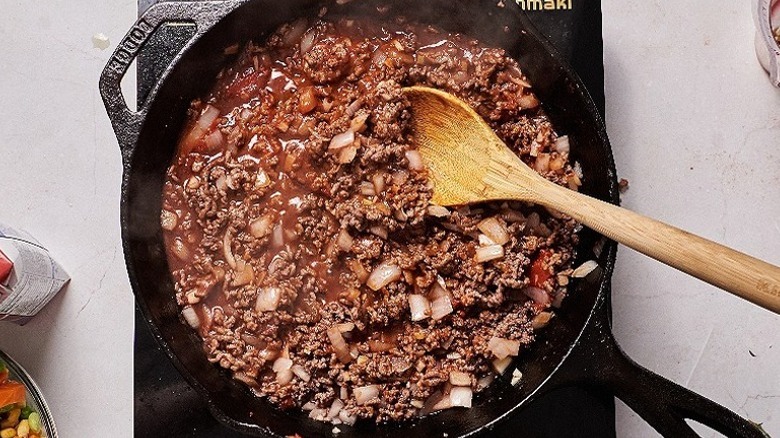 cooking ground beef in skillet