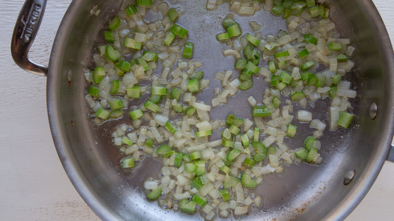 onions and celery in skillet 