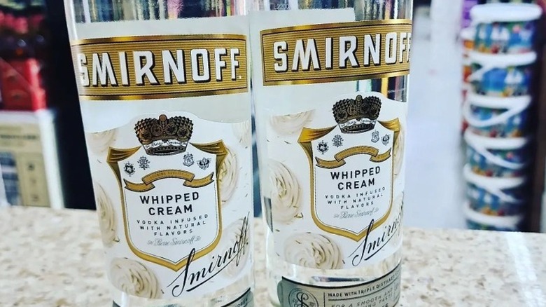 Smirnoff whipped cream vodka bottles displayed