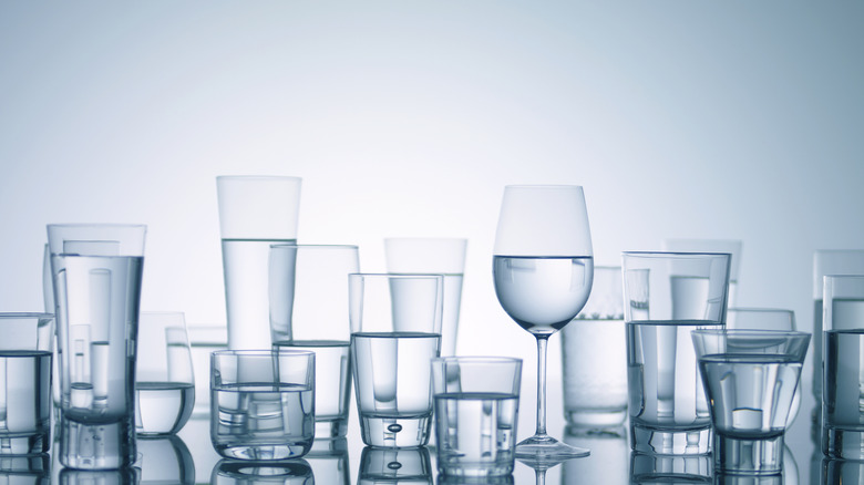 Many different glasses of water