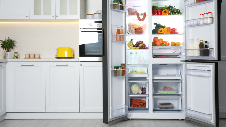 Refrigerator with doors open