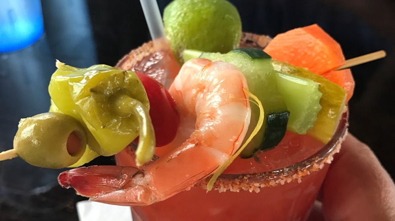 Close-up of a garnished bloody mary