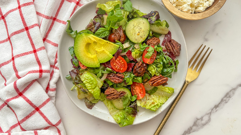 salad on plate with fork