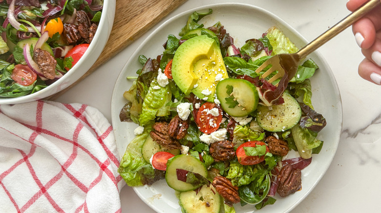 salad on plate with fork