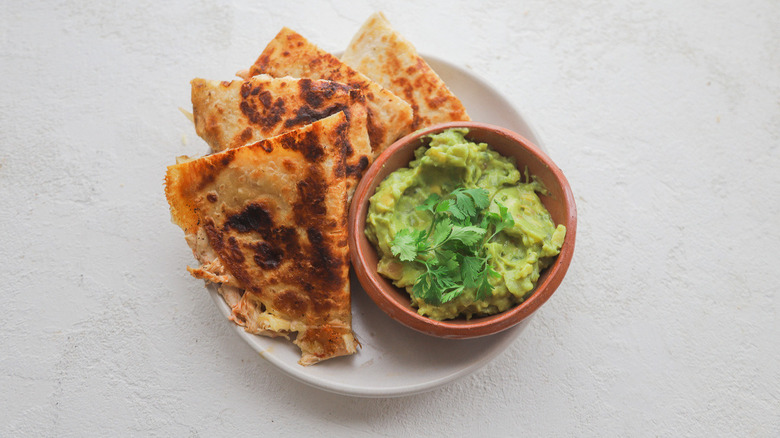 melty chicken quesadilla with guacamole