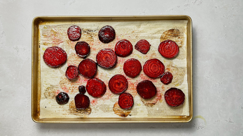 roasted beets on sheet tray