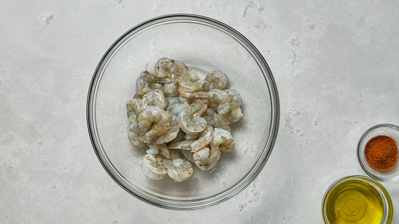 shrimp in glass bowl