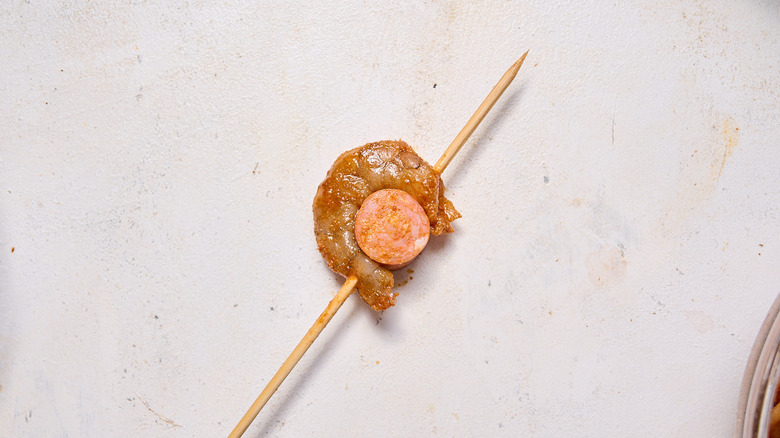 shrimp and chorizo on skewer