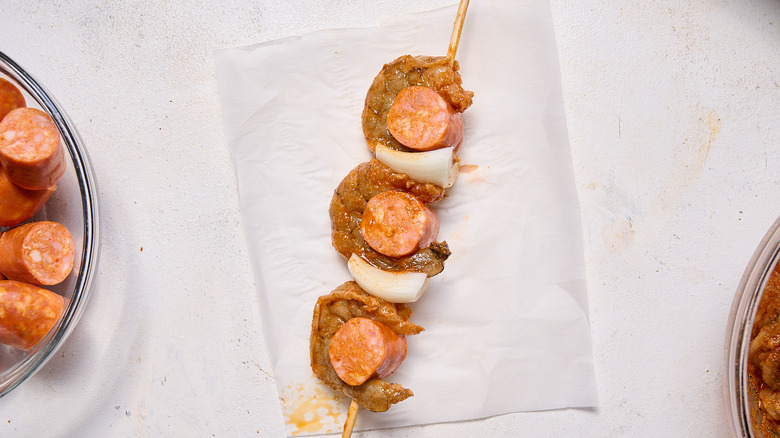 shrimp and chorizo on skewers