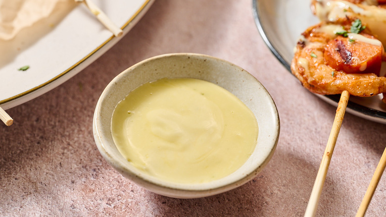 bowl of aioli on table