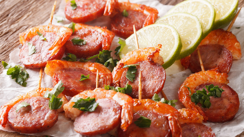pork chorizo shrimp skewers
