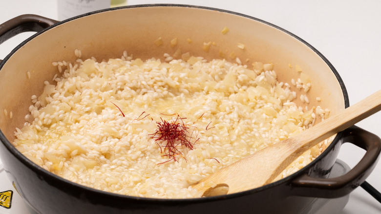 saffron strands in risotto