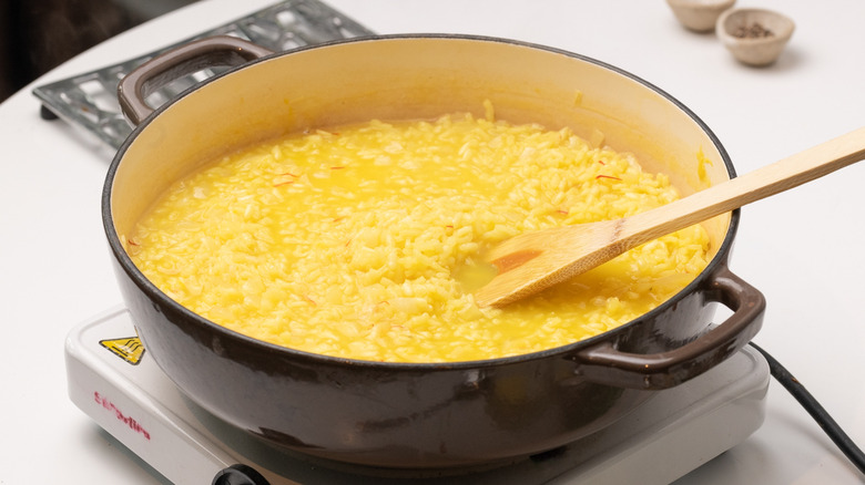 saffron risotto in a pan