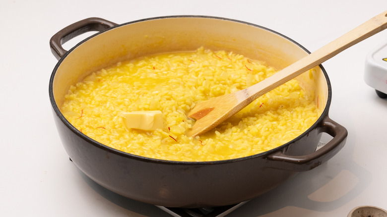 butter in saffron risotto