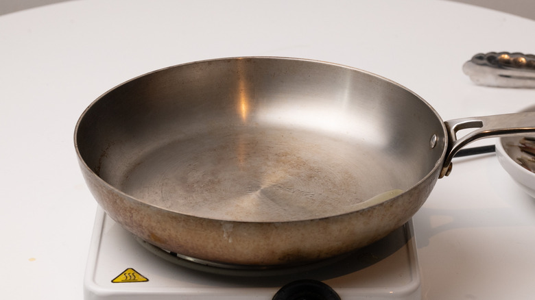 heating oil in a pan