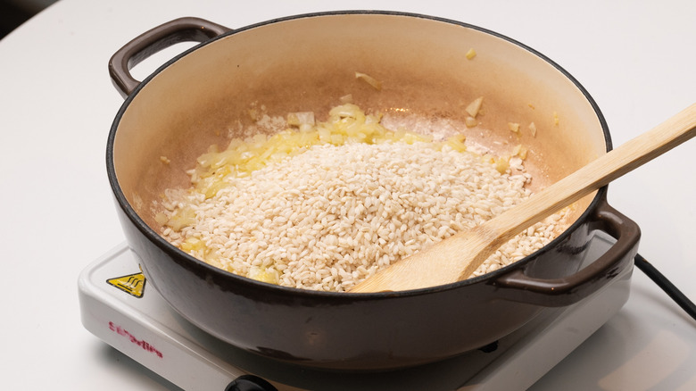 risotto rice in a pan