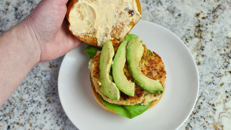 shrimp burger with avocado