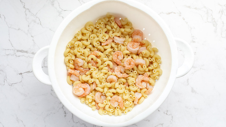 pot cooked macaroni and shrimp