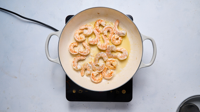 cooking shrimp in a skillet