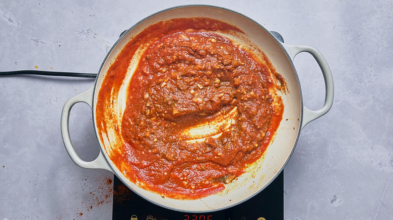 thickened tomato sauce in skillet