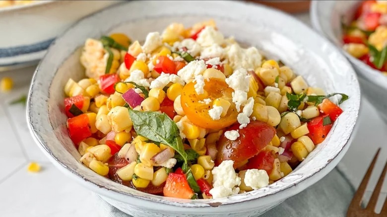 A bowl of corn salad