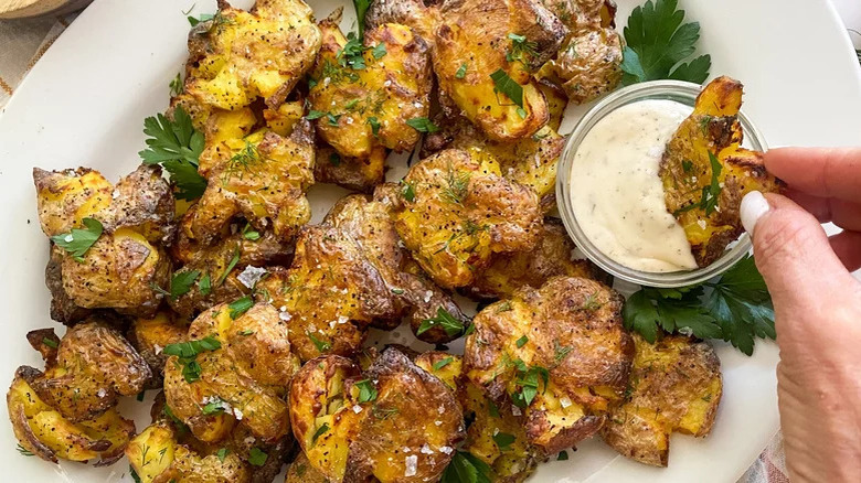 smashed potatoes with dip