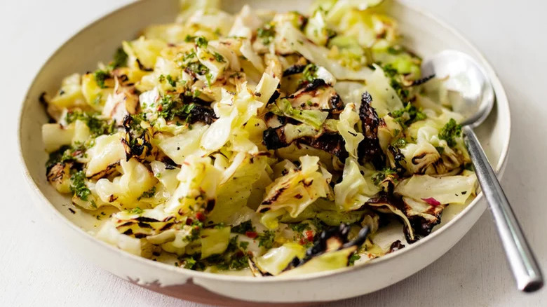 chopped grilled cabbage in bowl