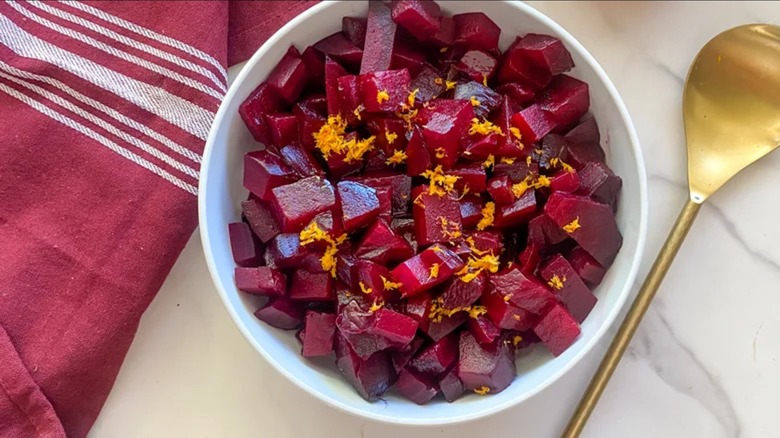 A bowl with orange-kissed balsamic-glazed beets