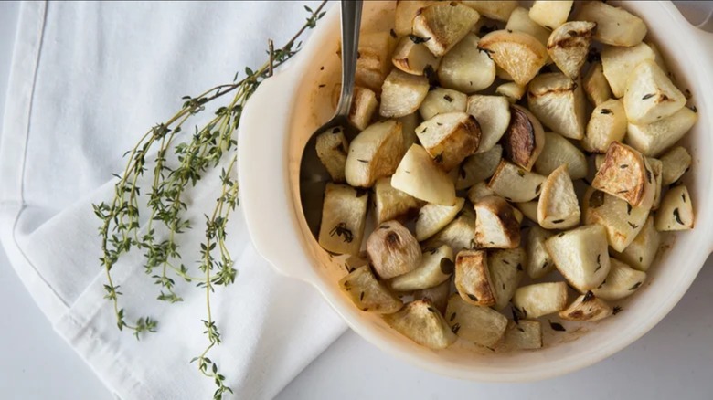 A bowl of roasted turnips