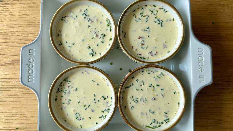 Ramekins in baking dish